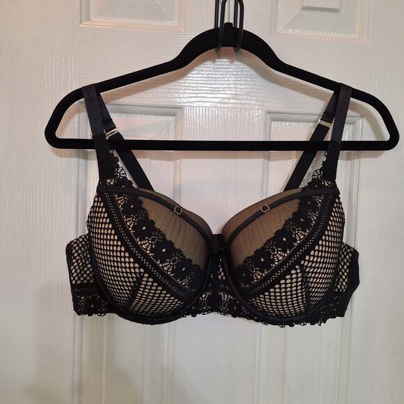 Cacique 42C Boost Balconette lingerie black lace strappy underwire bra - Picture 1 of 4